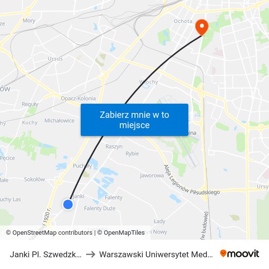 Janki Pl. Szwedzki to Warszawski Uniwersytet Medyczny map