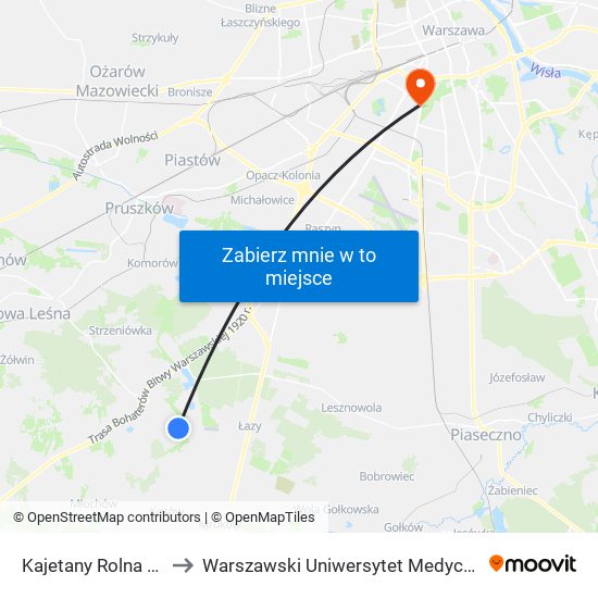 Kajetany Rolna 02 to Warszawski Uniwersytet Medyczny map