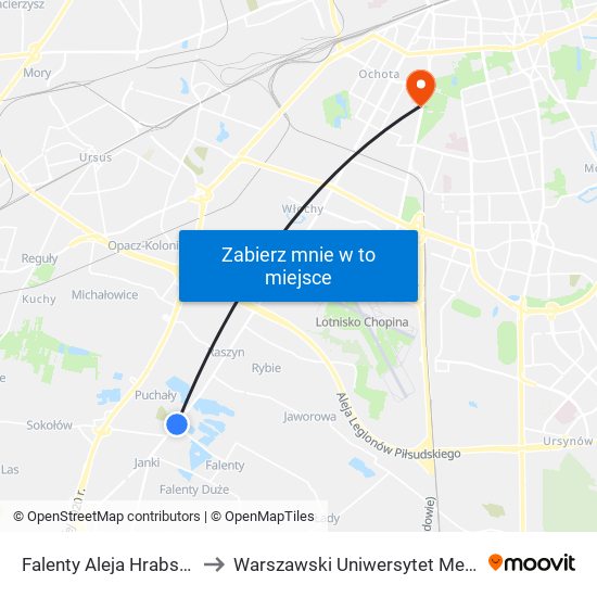 Falenty Aleja Hrabska 01 to Warszawski Uniwersytet Medyczny map