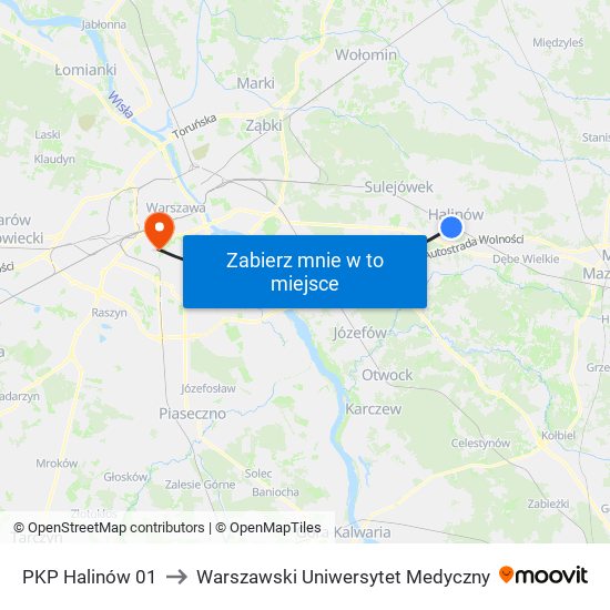 PKP Halinów 01 to Warszawski Uniwersytet Medyczny map