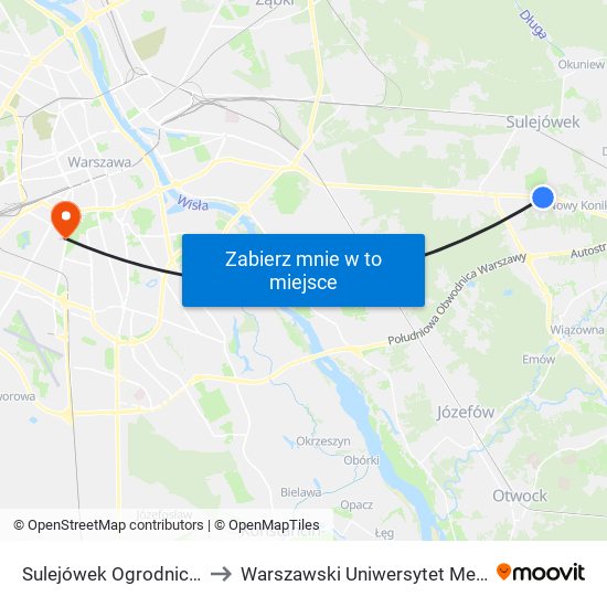 Sulejówek Ogrodnicza 01 to Warszawski Uniwersytet Medyczny map