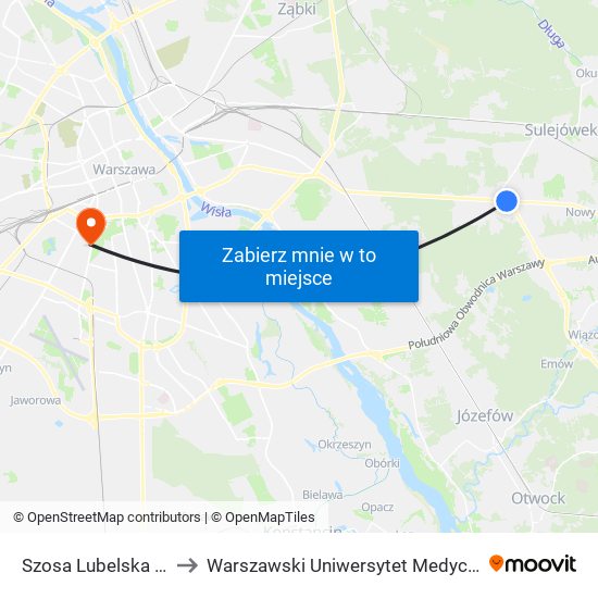 Szosa Lubelska 01 to Warszawski Uniwersytet Medyczny map