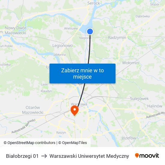 Białobrzegi 01 to Warszawski Uniwersytet Medyczny map