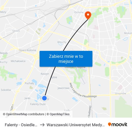 Falenty - Osiedle 01 to Warszawski Uniwersytet Medyczny map