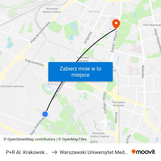 P+R Al. Krakowska 13 to Warszawski Uniwersytet Medyczny map