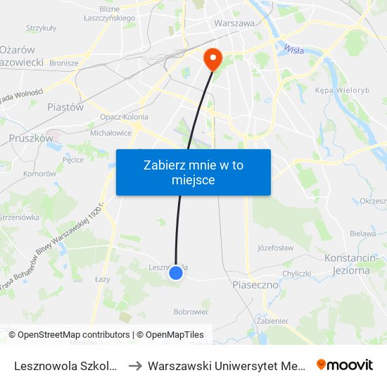 Lesznowola Szkolna 02 to Warszawski Uniwersytet Medyczny map