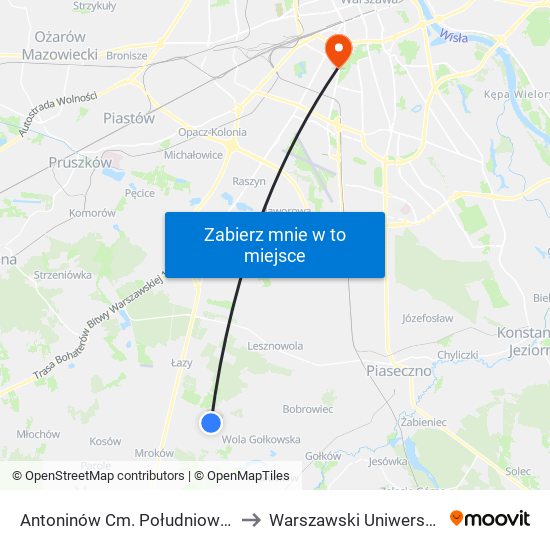 Antoninów Cm. Południowy - Brama Płd. 01 to Warszawski Uniwersytet Medyczny map