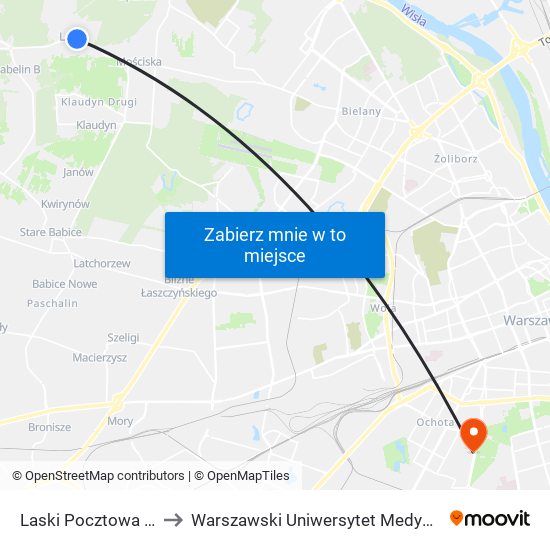 Laski Pocztowa to Warszawski Uniwersytet Medyczny map