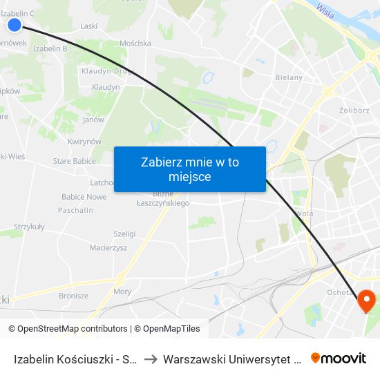 Izabelin Kościuszki - Szkoła 01 to Warszawski Uniwersytet Medyczny map