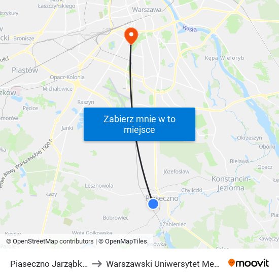 Piaseczno Jarząbka 01 to Warszawski Uniwersytet Medyczny map