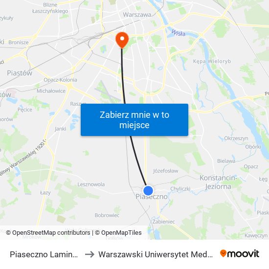 Piaseczno Lamina to Warszawski Uniwersytet Medyczny map