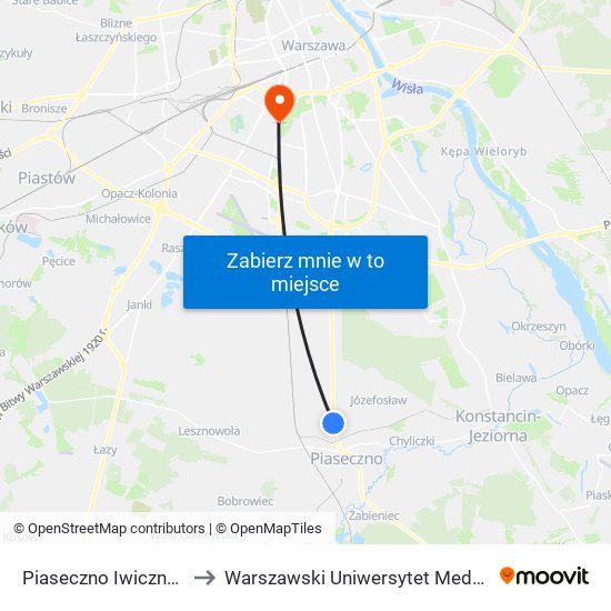 Piaseczno Iwiczna 02 to Warszawski Uniwersytet Medyczny map