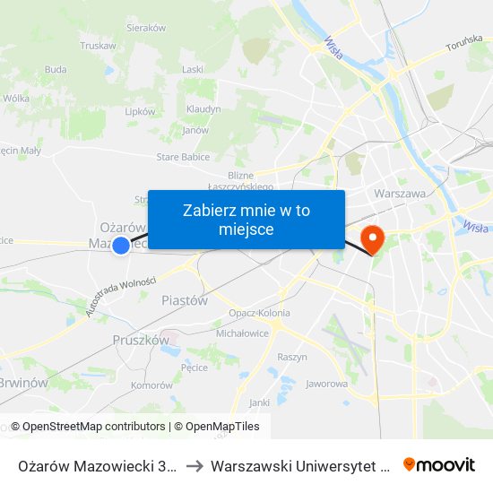 Ożarów Mazowiecki 3 Maja to Warszawski Uniwersytet Medyczny map