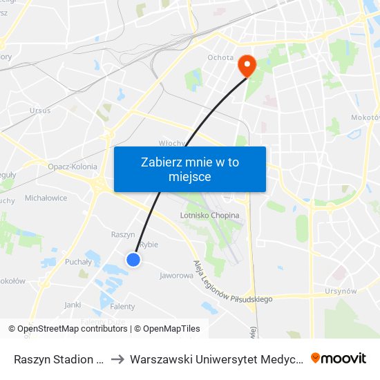 Raszyn Stadion 01 to Warszawski Uniwersytet Medyczny map