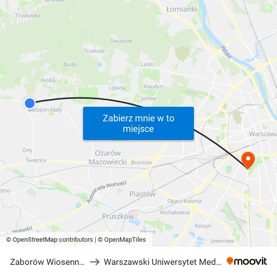 Zaborów Wiosenna 02 to Warszawski Uniwersytet Medyczny map