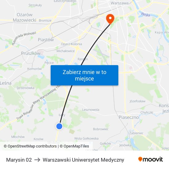 Marysin 02 to Warszawski Uniwersytet Medyczny map