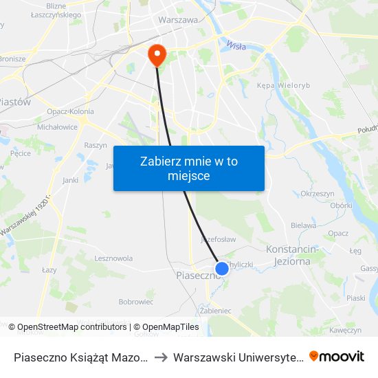 Piaseczno Książąt Mazowieckich 02 to Warszawski Uniwersytet Medyczny map