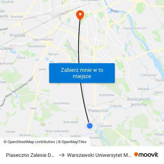 Piaseczno Zalesie Dolne to Warszawski Uniwersytet Medyczny map