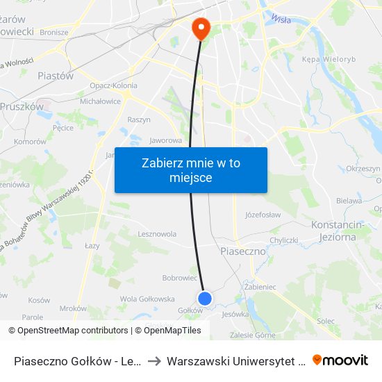 Piaseczno Gołków - Letnisko 01 to Warszawski Uniwersytet Medyczny map