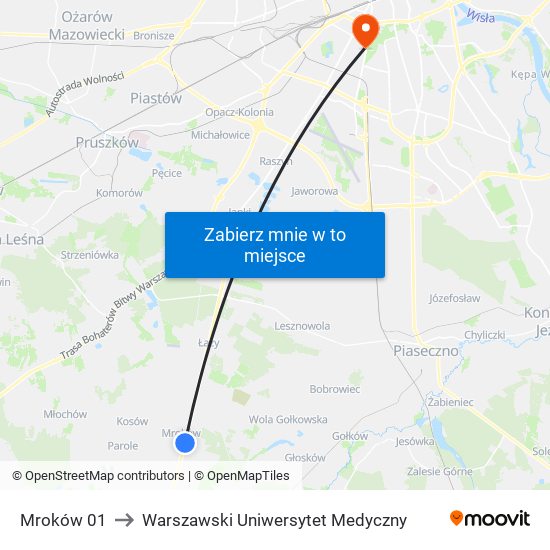 Mroków 01 to Warszawski Uniwersytet Medyczny map