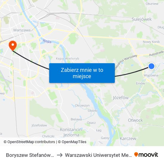 Boryszew Stefanówka 02 to Warszawski Uniwersytet Medyczny map