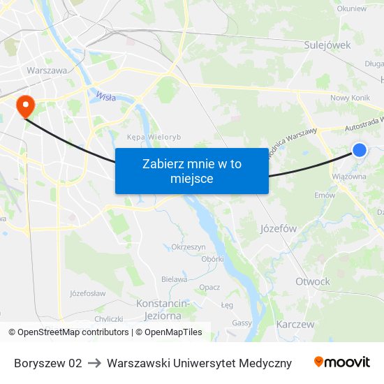 Stefanówka Boryszew to Warszawski Uniwersytet Medyczny map