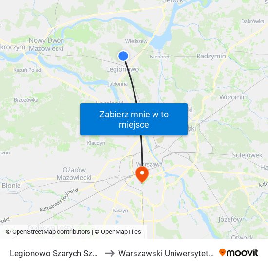 Legionowo Szarych Szeregów 01 to Warszawski Uniwersytet Medyczny map