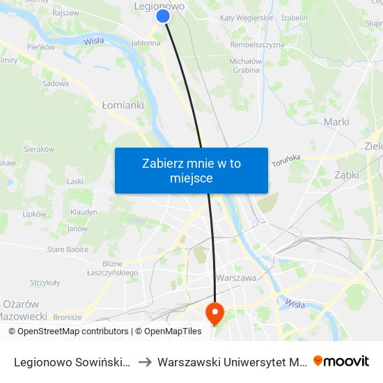 Legionowo Sowińskiego 04 to Warszawski Uniwersytet Medyczny map