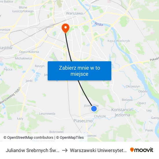 Julianów Srebrnych Świerków 02 to Warszawski Uniwersytet Medyczny map