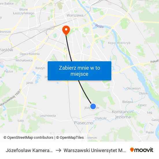 Józefosław Kameralna 02 to Warszawski Uniwersytet Medyczny map