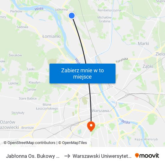 Jabłonna Os. Bukowy Dworek 02 to Warszawski Uniwersytet Medyczny map