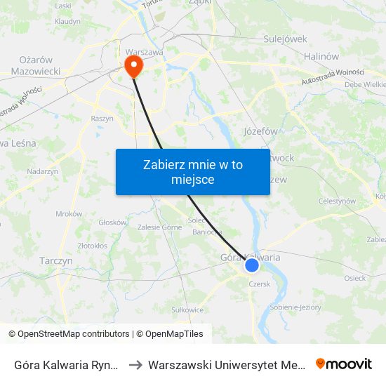 Góra Kalwaria Rynek 01 to Warszawski Uniwersytet Medyczny map