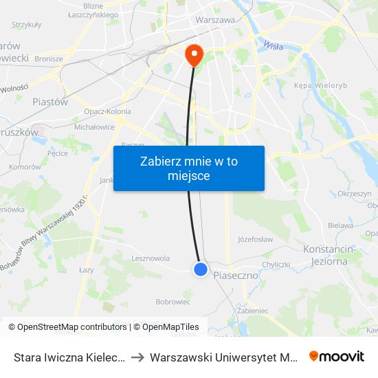 Stara Iwiczna Kielecka 02 to Warszawski Uniwersytet Medyczny map