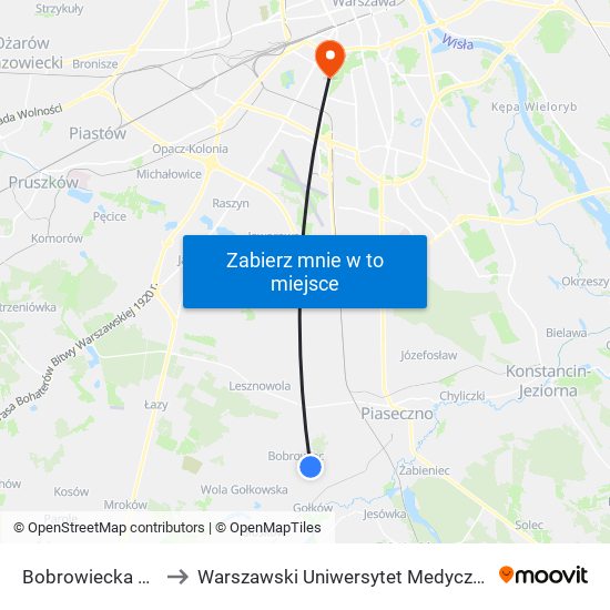 Bobrowiecka 01 to Warszawski Uniwersytet Medyczny map