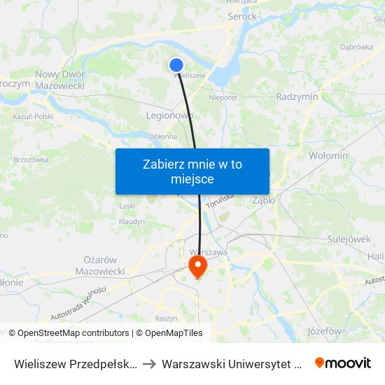 Wieliszew Przedpełskiego 02 to Warszawski Uniwersytet Medyczny map