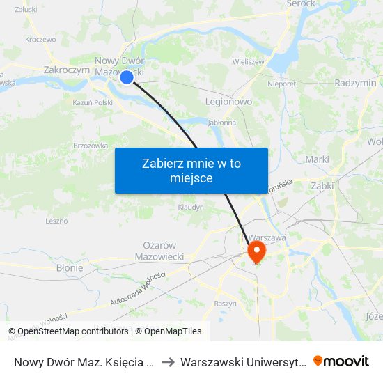 Nowy Dwór Maz. Księcia Ziemowita 02 to Warszawski Uniwersytet Medyczny map