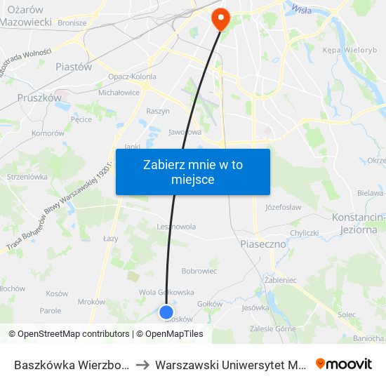 Baszkówka Wierzbowa 02 to Warszawski Uniwersytet Medyczny map