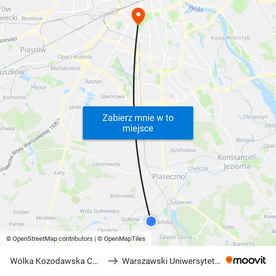 Wólka Kozodawska Cmentarz 02 to Warszawski Uniwersytet Medyczny map