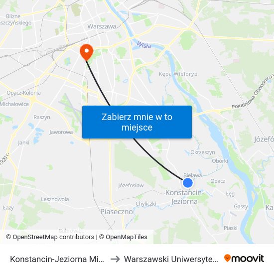 Konstancin-Jeziorna Mirkowska 01 to Warszawski Uniwersytet Medyczny map