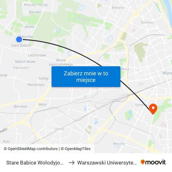 Stare Babice Wołodyjowskiego 02 to Warszawski Uniwersytet Medyczny map