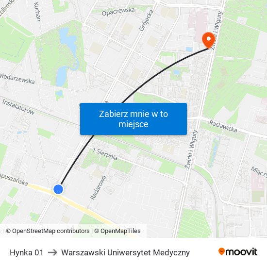 Hynka 01 to Warszawski Uniwersytet Medyczny map