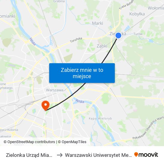 Zielonka Urząd Miasta 01 to Warszawski Uniwersytet Medyczny map