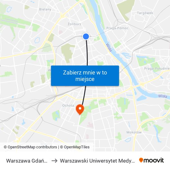 Warszawa Gdańska to Warszawski Uniwersytet Medyczny map