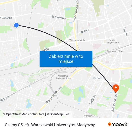 Czumy 05 to Warszawski Uniwersytet Medyczny map