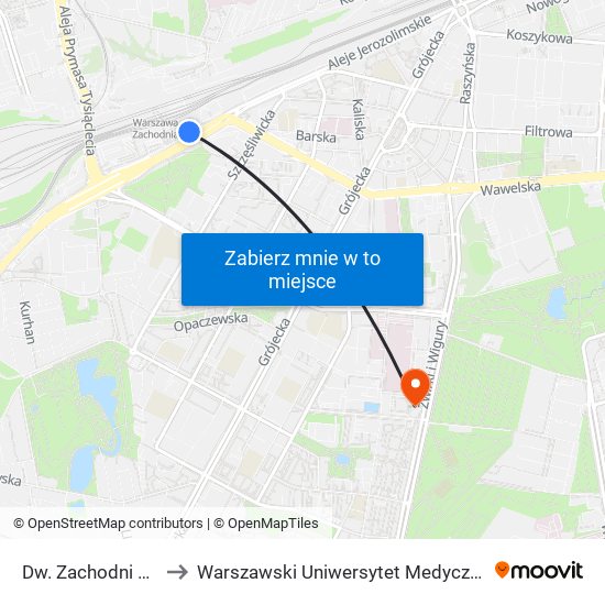 Dw. Zachodni to Warszawski Uniwersytet Medyczny map