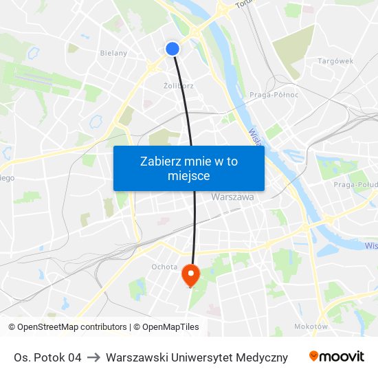 Os. Potok to Warszawski Uniwersytet Medyczny map