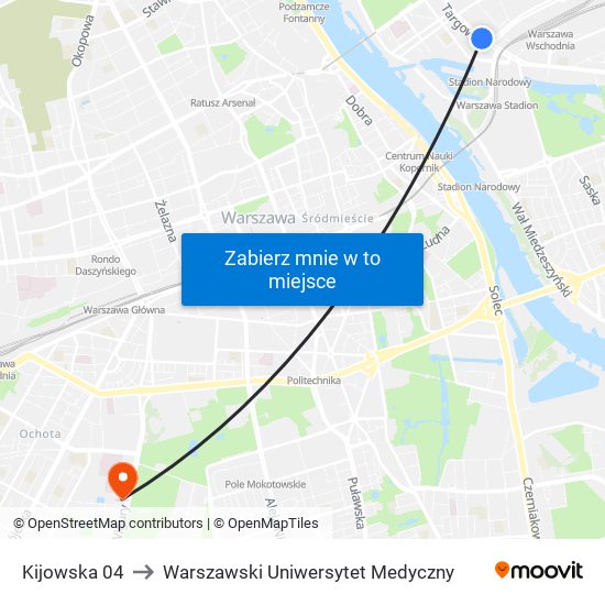 Kijowska 04 to Warszawski Uniwersytet Medyczny map