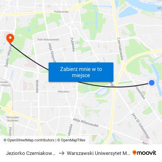 Jeziorko Czerniakowskie to Warszawski Uniwersytet Medyczny map