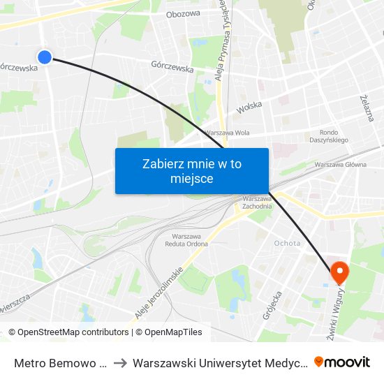 Metro Bemowo 08 to Warszawski Uniwersytet Medyczny map