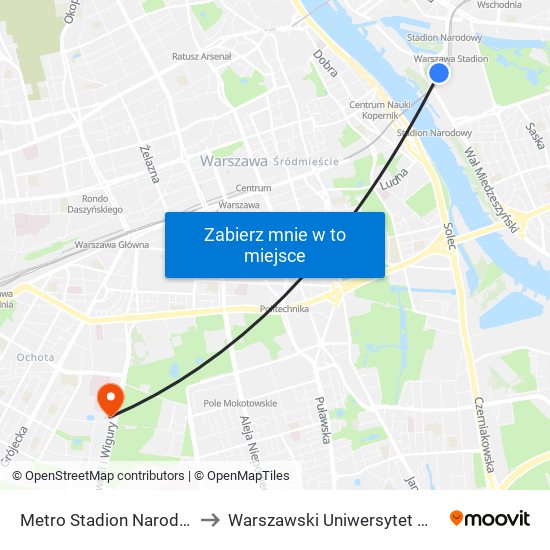 Metro Stadion Narodowy to Warszawski Uniwersytet Medyczny map